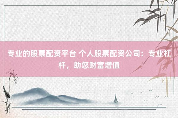 专业的股票配资平台 个人股票配资公司：专业杠杆，助您财富增值